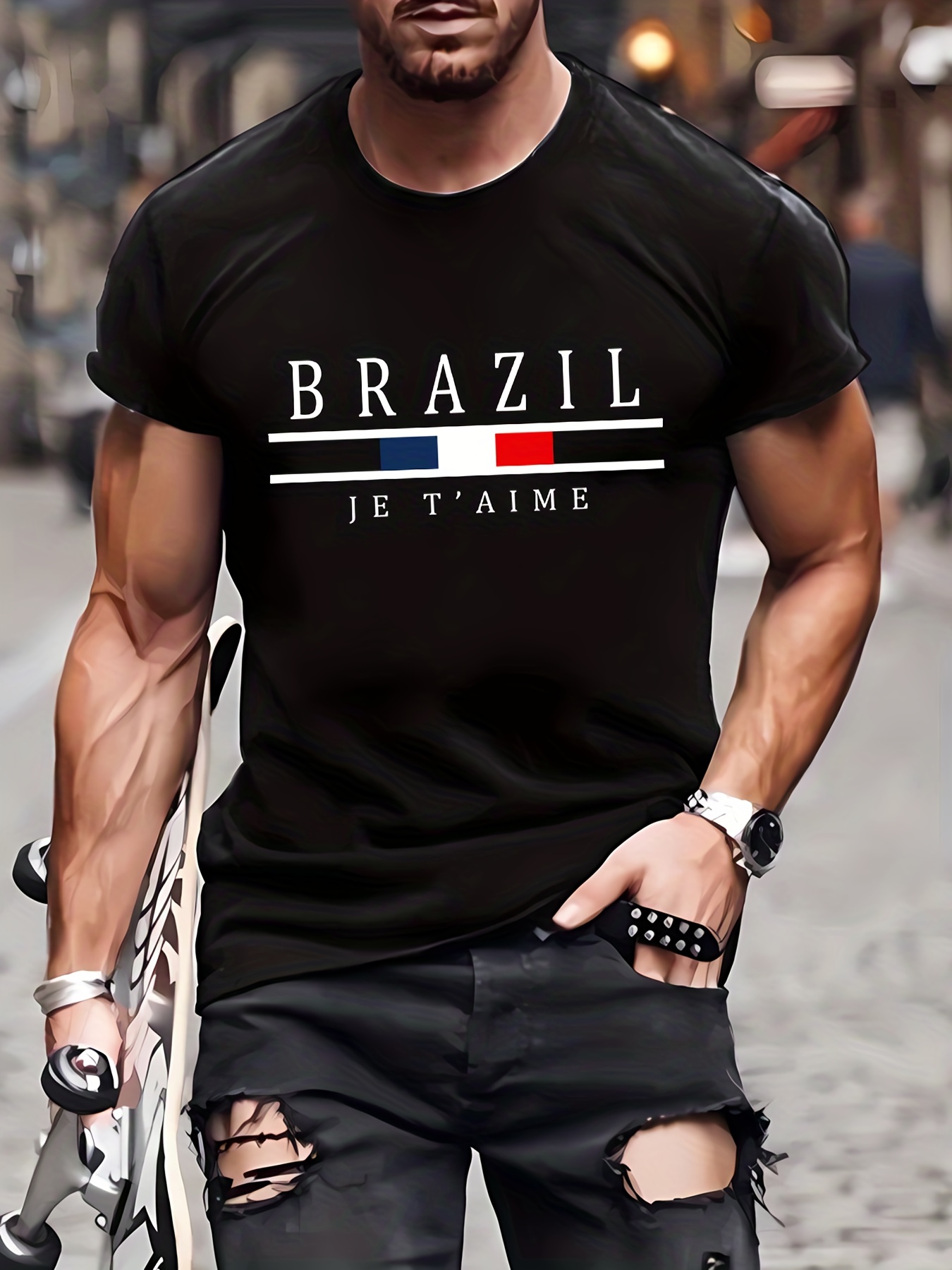 Brazil Print Men's Graphic Design Crew Neck Novel T shirt - Temu