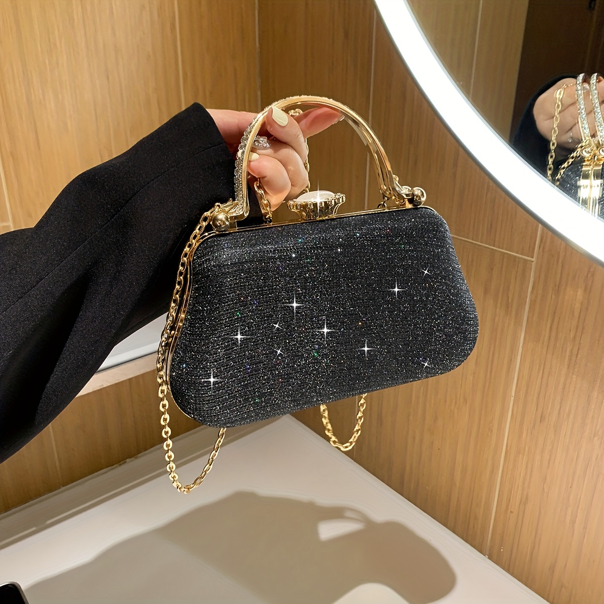 Clutch Purse Glitter Evening Bag Party Cocktail Prom Handbags for  Women,Black