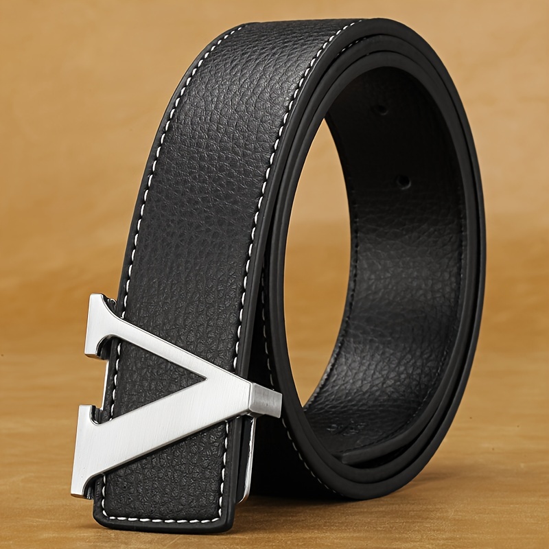 Alloy Earthy Yellow Silver Buckle Fashionable Belt, Men's New Fashion Designer Belt Luxury Letter Smooth Buckle Belts Leather Gifts Waistband Band