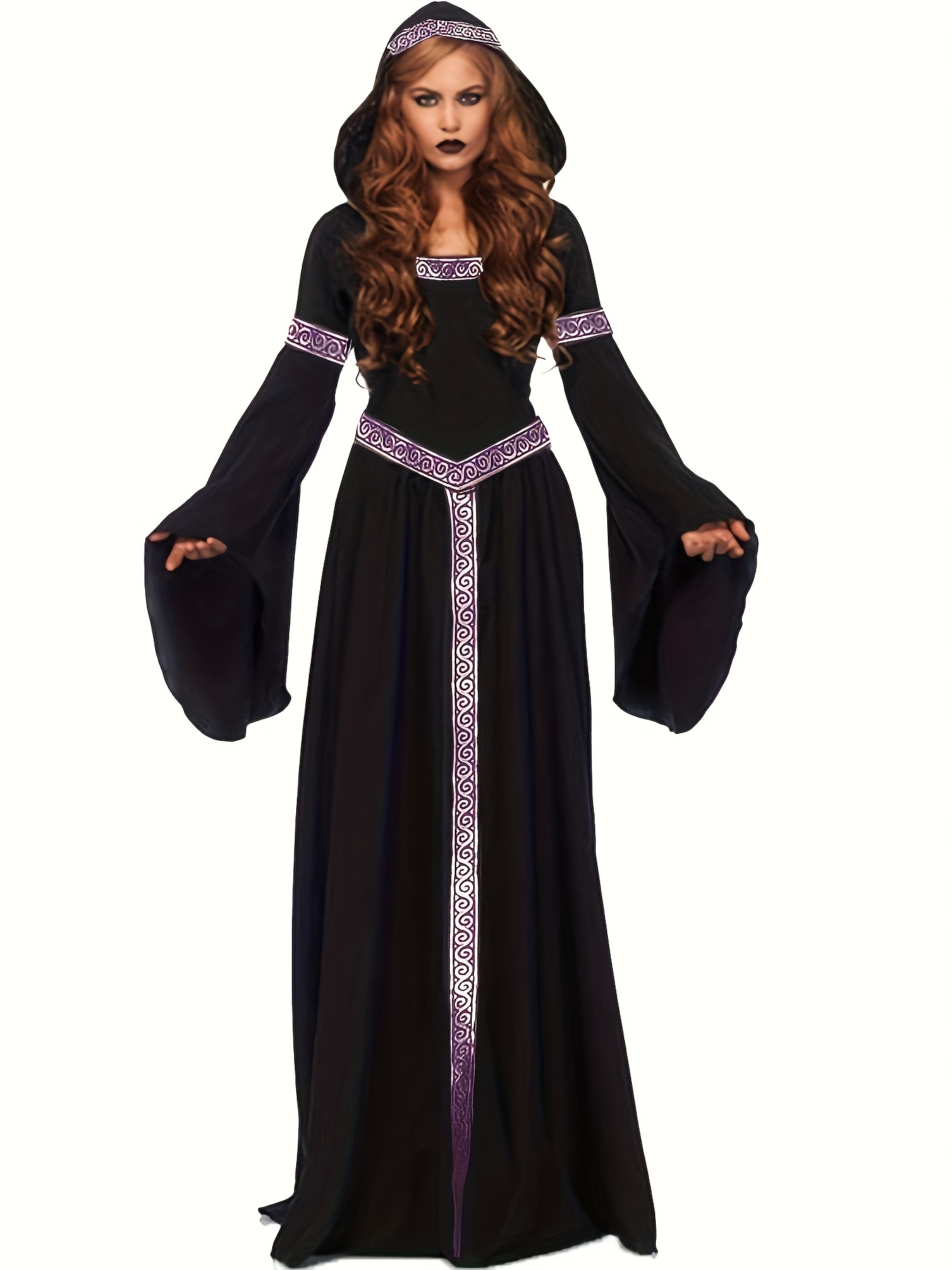 mujeres vestido medieval renacentista longitud del piso con capucha Cosplay  vestidos retro manga larga medieval vestido