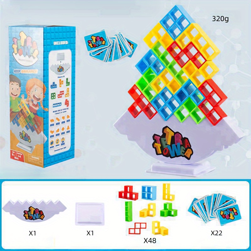 48 Pcs Tetra Tower Balance Stacking Blocks Game, Board Games For 2 Players+  Family Games, Parties, Travel, Kids & Adults Team Building Blocks Toy