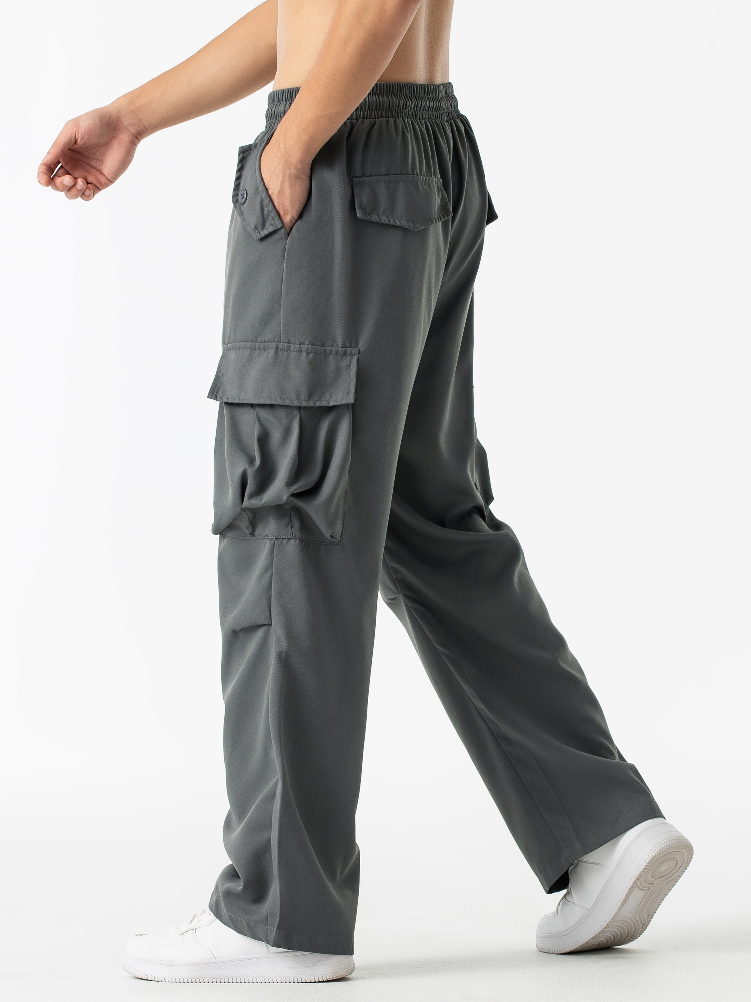 Stretch Cargo Pants for Women Solid Elastic Waist Denim Work Pants Multi  Pockets Comfy Streetwear Jogger Pants Loose Pants(M,Black)