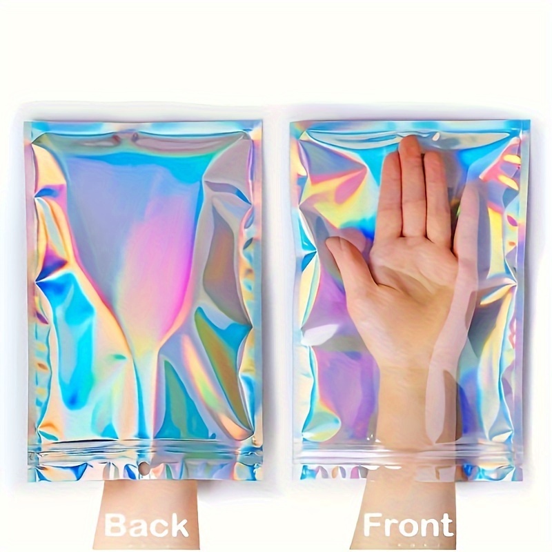 

50/100pcs Holographic Colorful Deodorant Bags, Resealable Aluminum Foil Polymer Film Sample Bags, Perfect For Small Items Storage Package Display Small Business Supplies