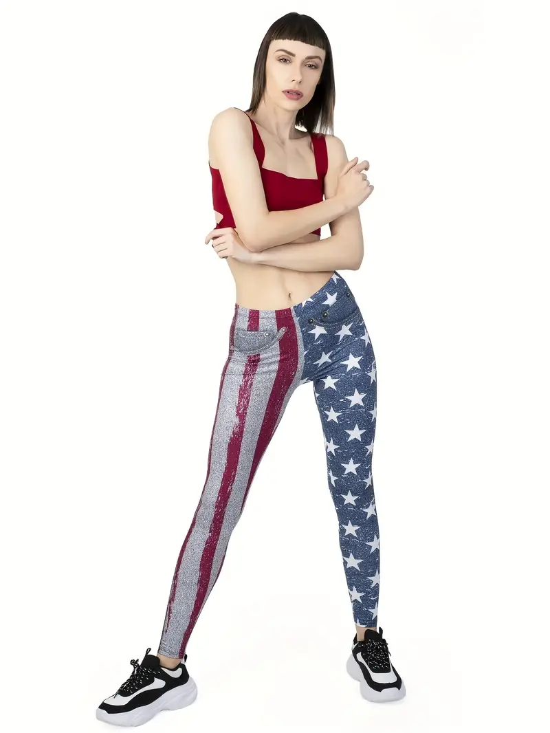 American Flag Print Leggings Sexy High Waist Slim - Temu