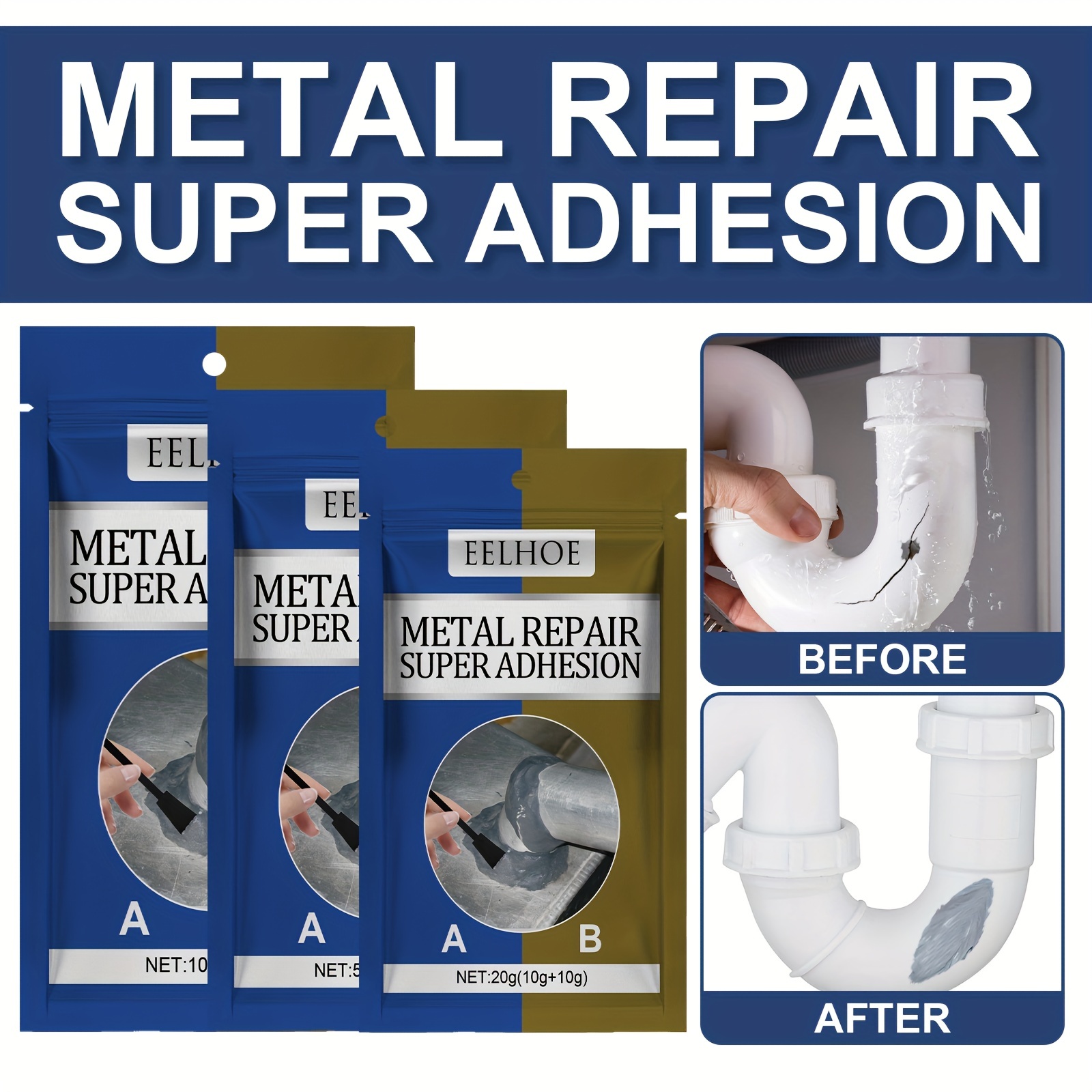 Pegamento de metal, pegamento de reparación de metal fundido (A+B),  pegamento resistente al calor de alta temperatura para metal, adhesivo de  metal AB