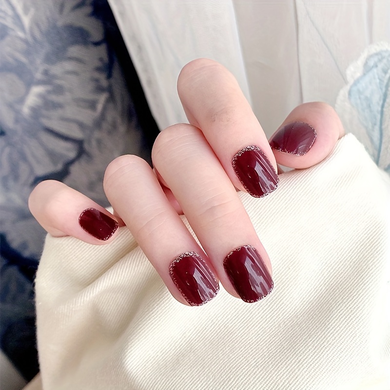 French Autumn Winter False Nail Short Square Press on Nails for