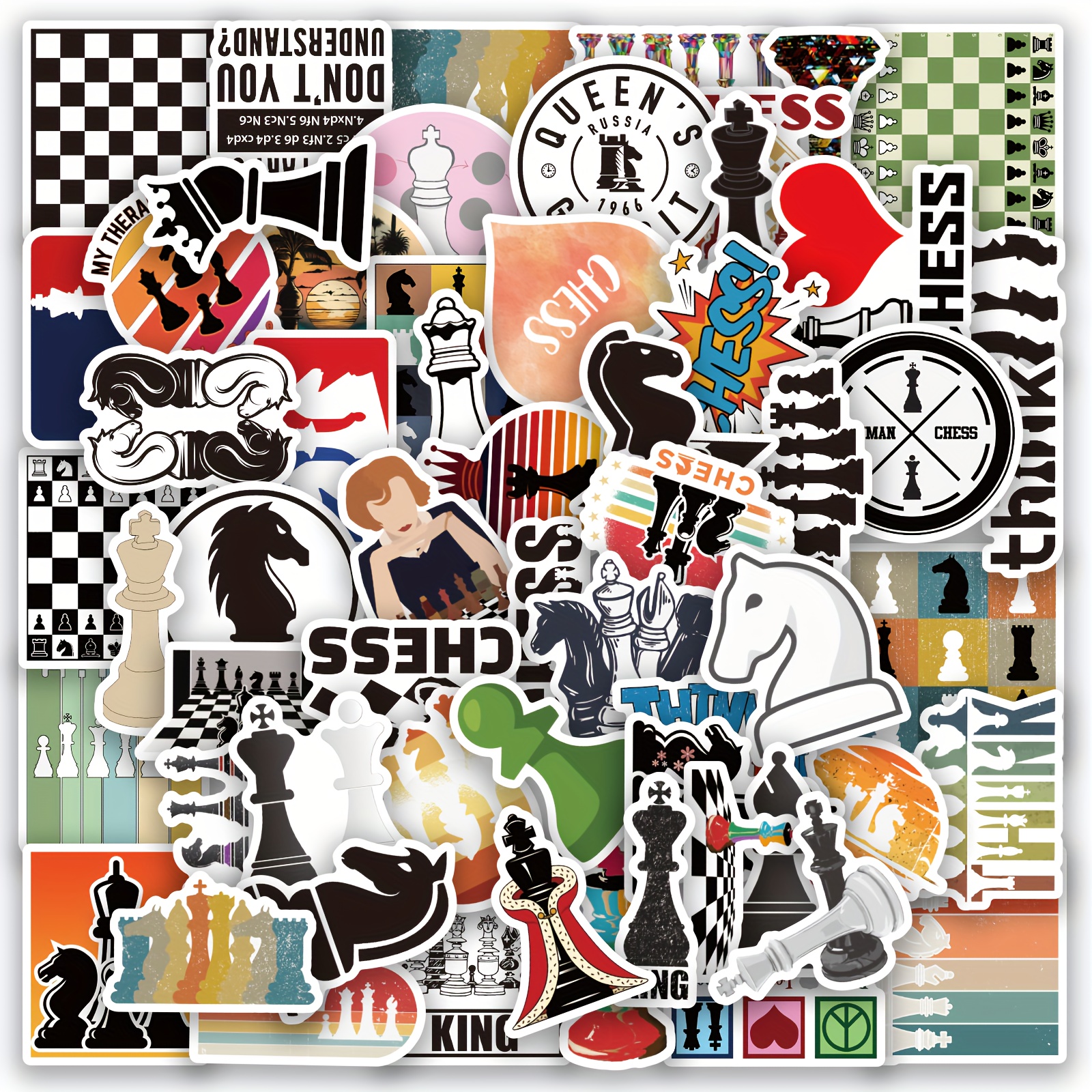 Image of 60pcs Chess Game Sticker, Vinyl Stickers For Laptop, Bumper, Skateboard, Water Bottles, Computer, Phone, Cool Stuff For Teens, Adults