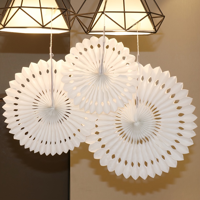 6pcs, Hanging Paper Fans Party Set Round Pattern Hanging Paper Fans Decoration for Christmas Home Shop Wall Birthday Wedding Graduation Events,Temu
