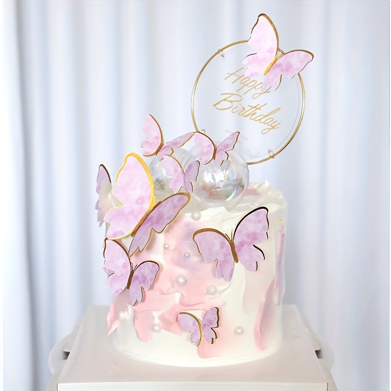 Biling Colourful pink Gold Butterfly Happy Birthday Cake Topper Wedding  Bride Dessert Decoration for Birthday Party Lovely Gifts