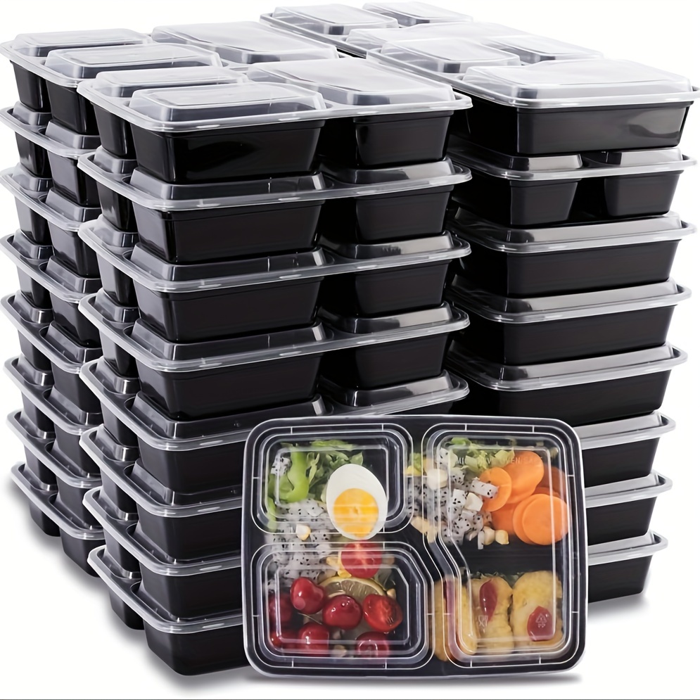 Meal Preparation Container, 3 Compartment Food Storage Box With Lid,  Disposable Lunch Box, Microwave Freezer Dishwasher Safe, Suitable For  Delicatessen, Catering Services, Takeaway Supplies, Kitchen Supplies - Temu