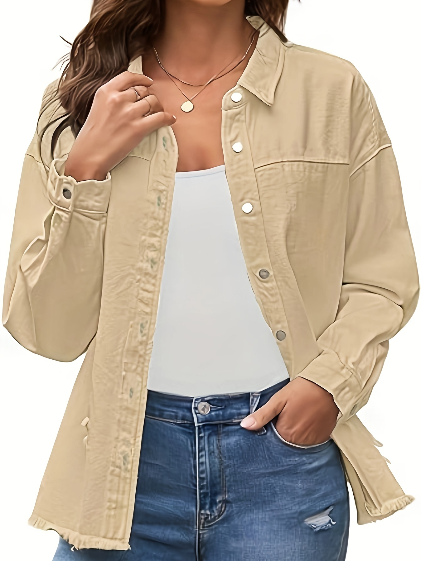 Plus Size Chaqueta Básica Mezclilla Chaqueta Mezclilla - Temu