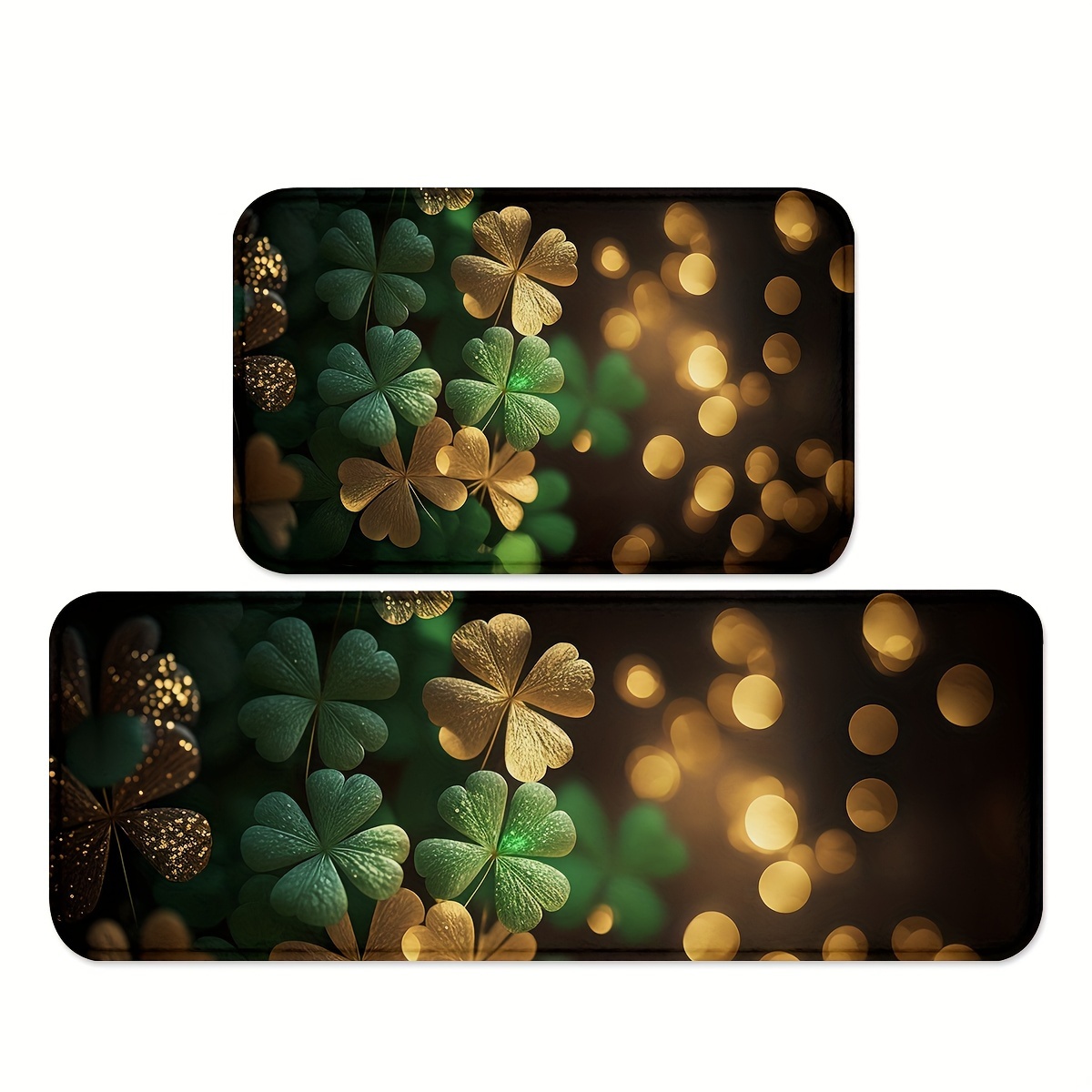 

1/2pcs Golden Shamrock Print Kitchen Mats, St. Patrick's Day Themed Foyer Rugs, Anti-fading Throw Cushions, Carpets For Home Office Sink Spring Decor High Traffic Area Indoors Outdoors