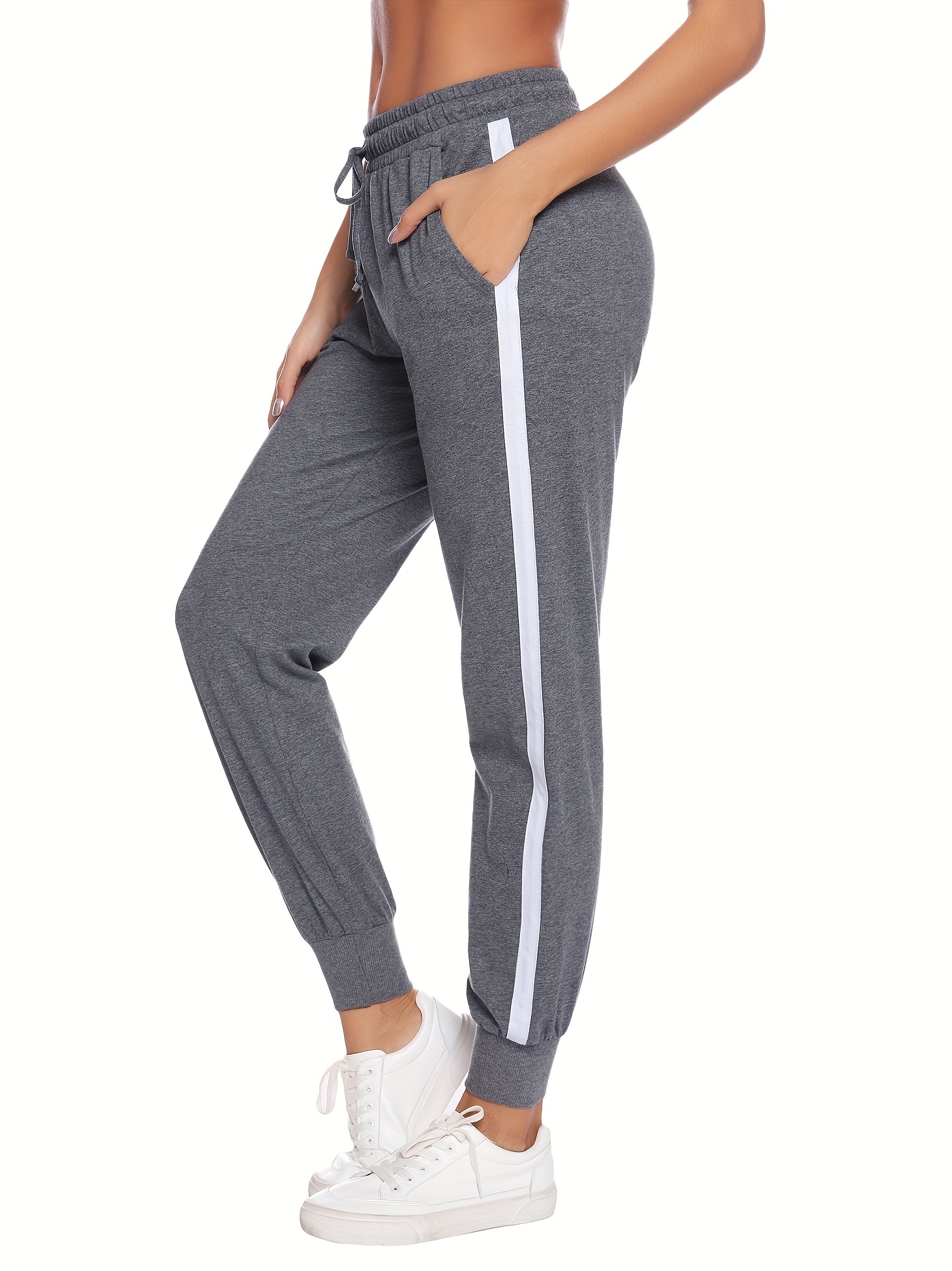 Elastic Waist Sweatpants for Women Drawstring Comfy Sporty Trousers Cinch  Bottom Solid Color Athletic Sweat Pants