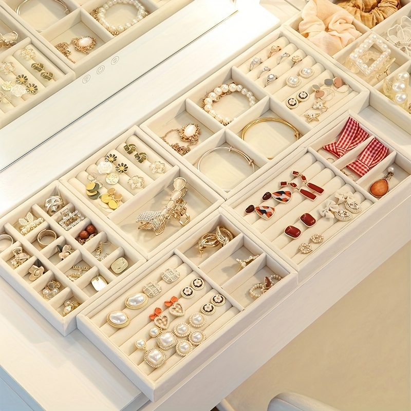 Desktop Jewelry Storage Box High-grade Necklace Earrings Stud Golden  Gemstone Jewelry Storage Box Leather Large Capacity Multilayer Organizer  Case Box - Temu