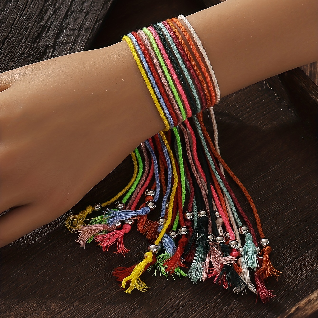 12pcs Colorful Braided Bracelets Set, Adjustable Boho Style
