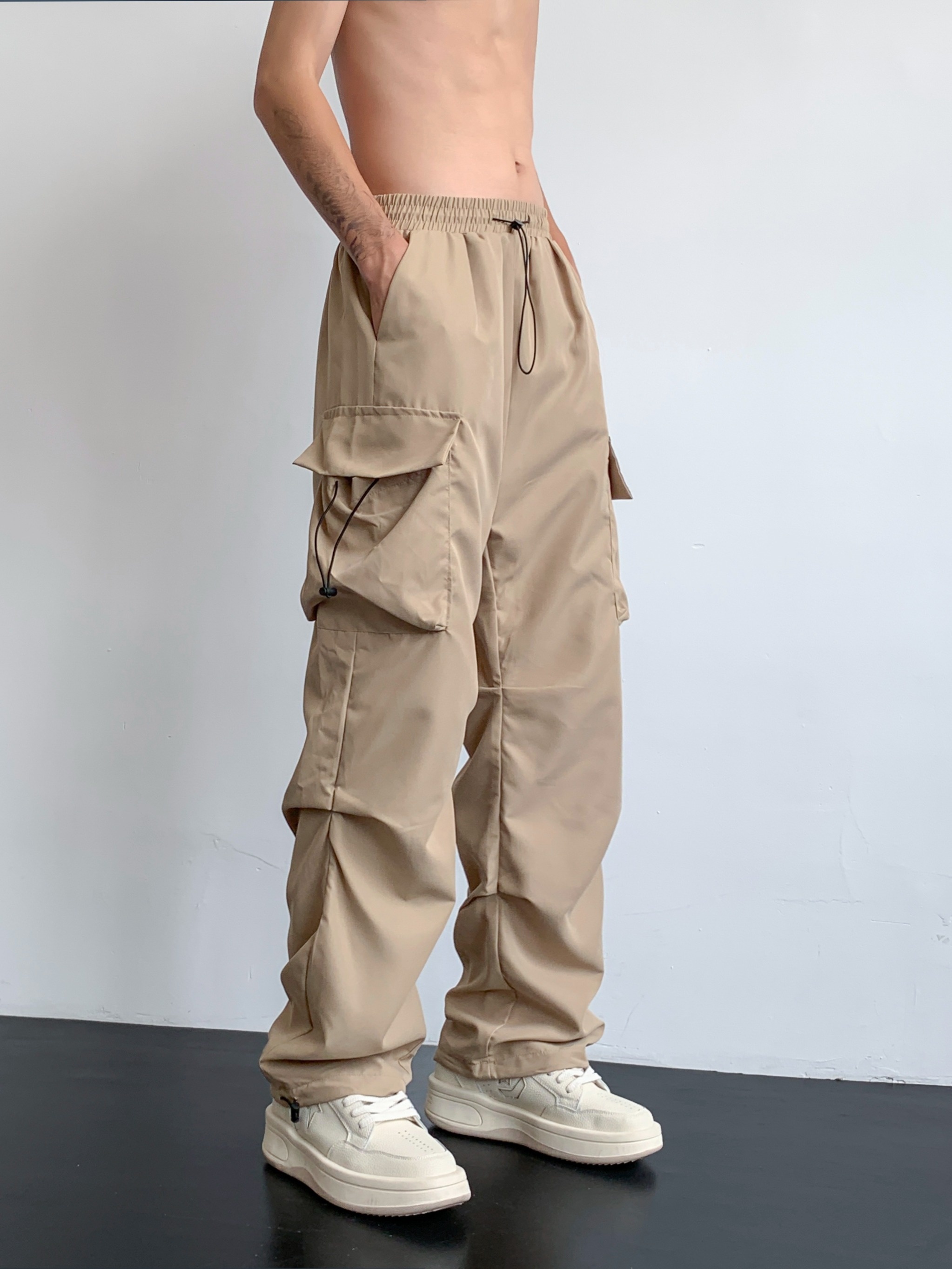 Cargo Baggy Orange Pants Men Summer Hip Hop Men's Clothing Cotton  Multi-Pocket Drawstring Trousers