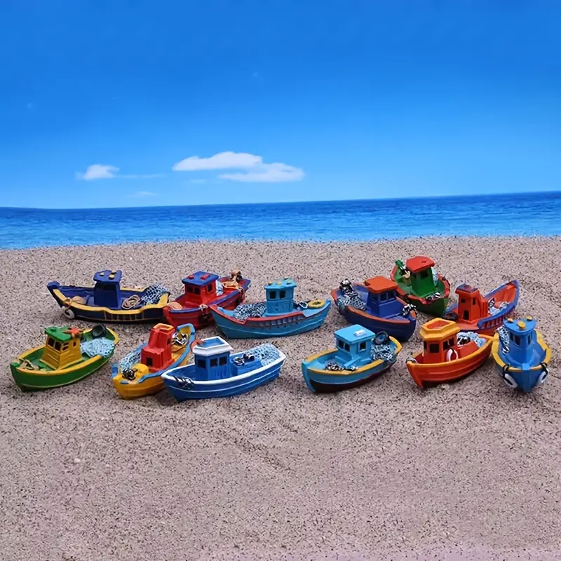 6 Mediterranean Mini Fishing Boats Water Resin Boat Yacht - Temu
