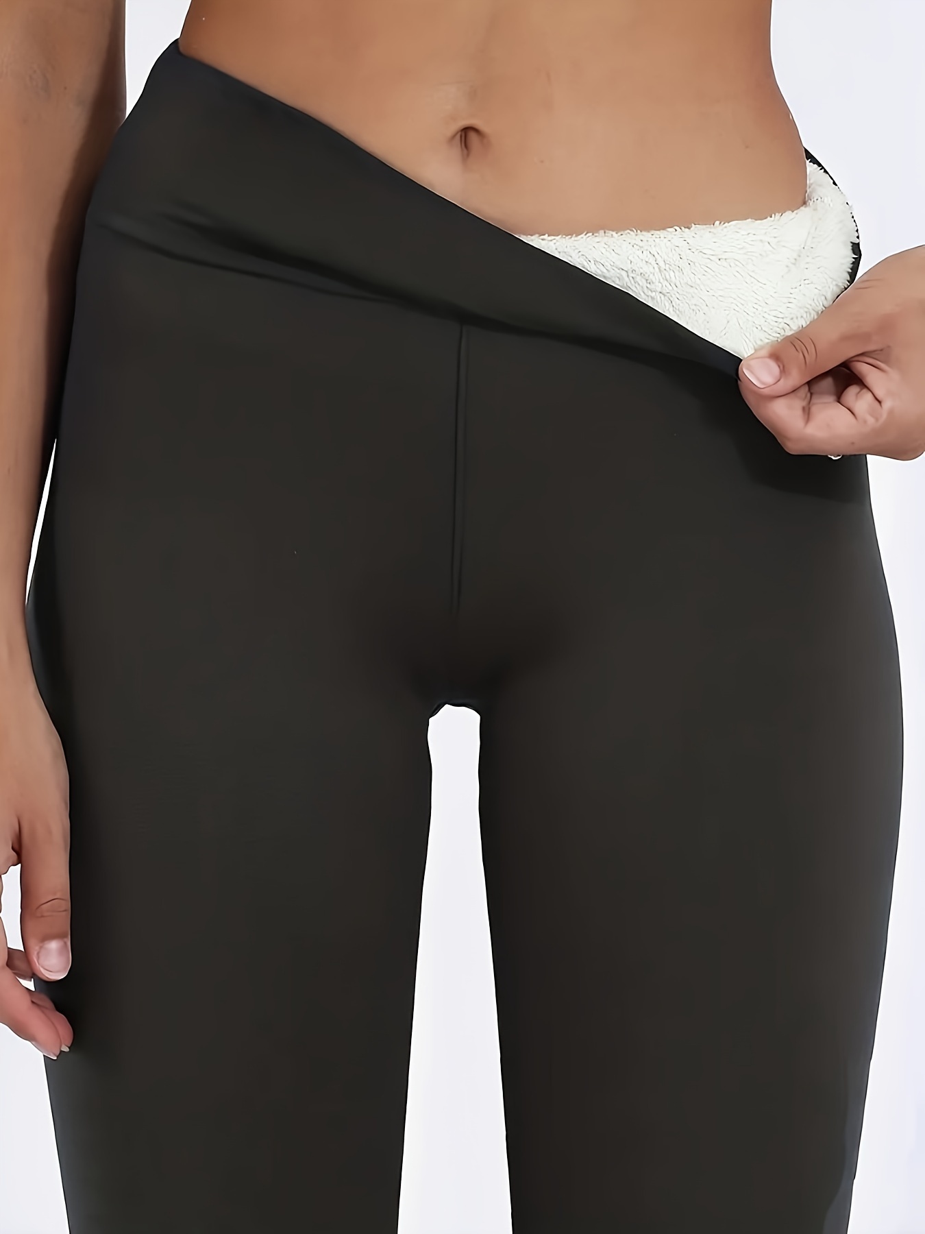 High Waist Fleece Lined Yoga Pants Solid Color Running Warm - Temu