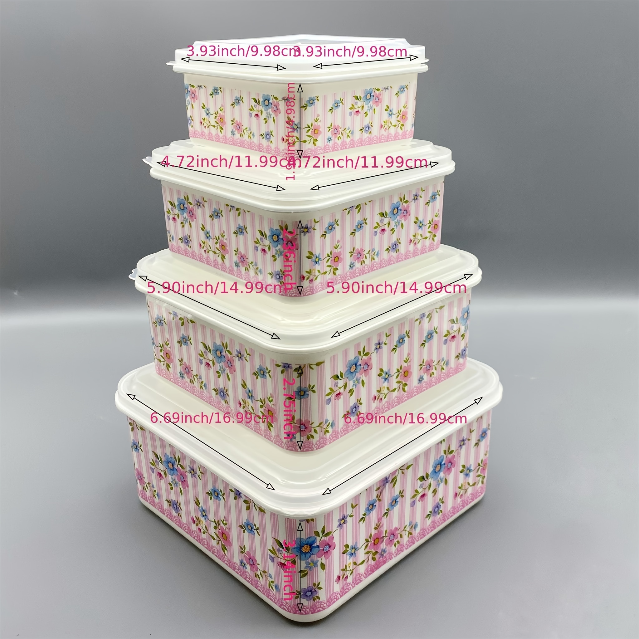 4pcs/set Floral Pattern Plastic Food Storage Box - Rectangular Snack and  Dry Goods Jar with Sealed Lid - Kitchen Supplies