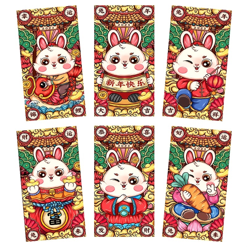 6pcs Chinese Red Envelopes Lucky Money Envelopes 2023 Cute Rabbit