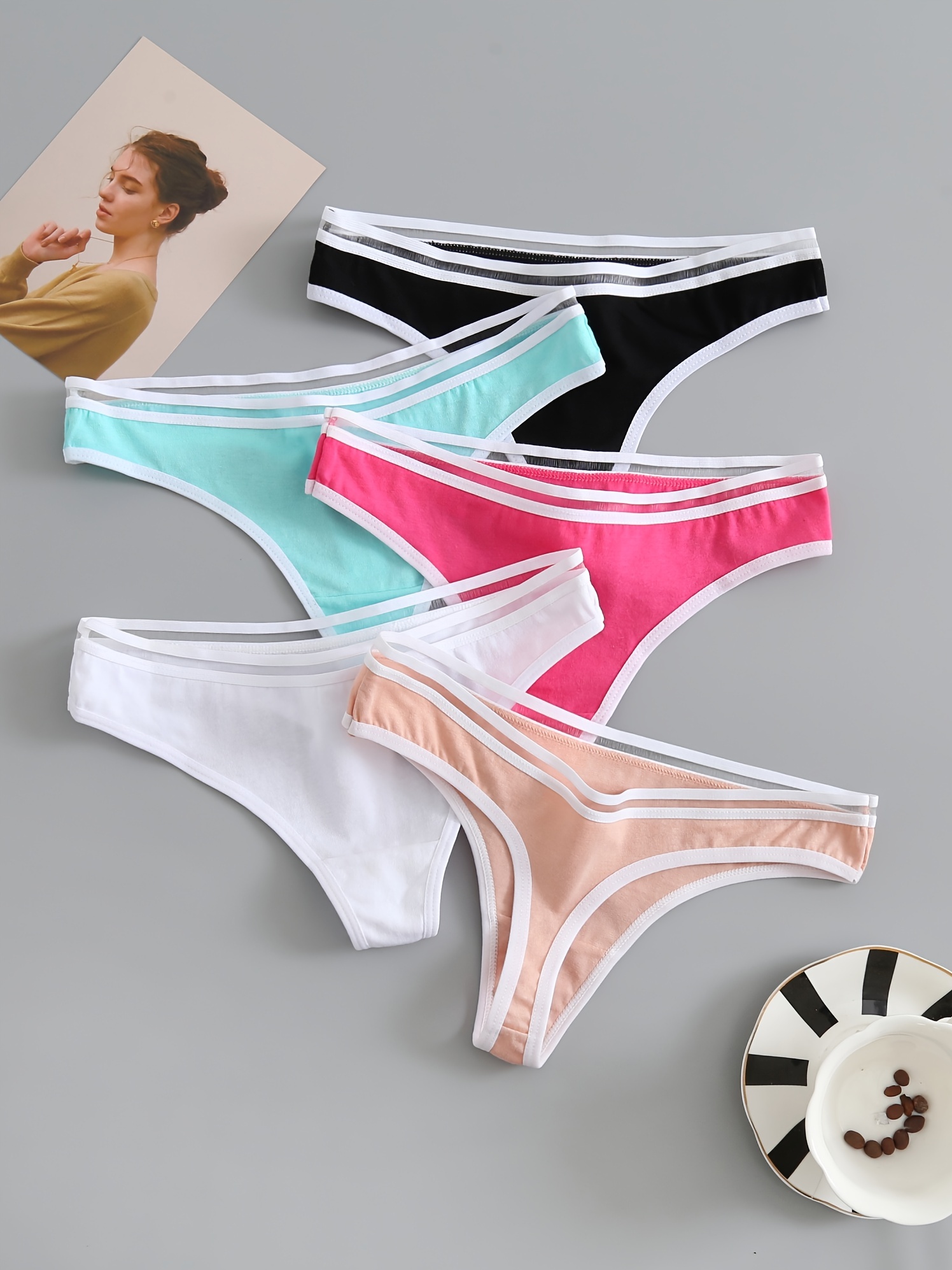 Seamless Ribbed Thongs Comfy Breathable Low Waist Panties - Temu