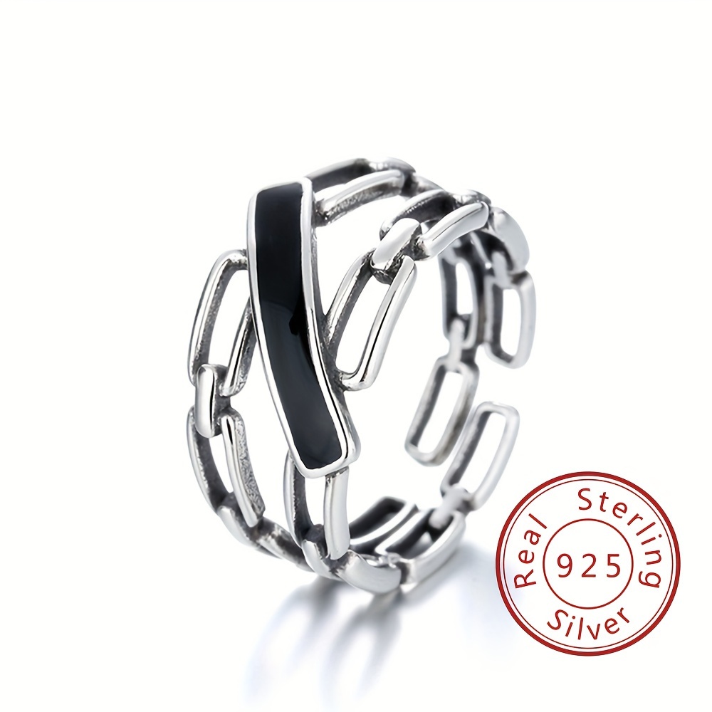 

1pc 925 Sterling Silver Ring Trendy Chain Design Suitable For Men And Women High Quality Adjustable Ring Perfect Decor For Cool Friends