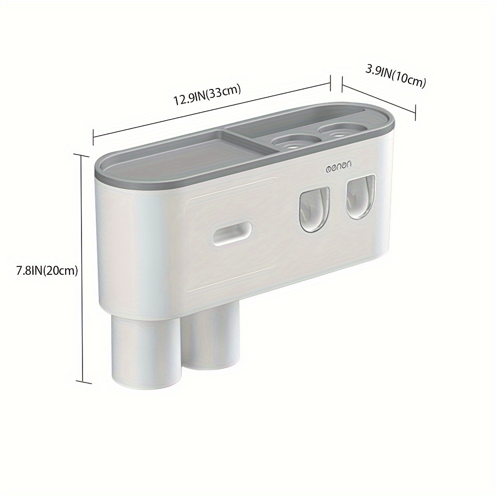 wall mounted toothbrush holder with automatic dispenser 6 slots magnetic cups cosmetic drawer storage tray sleek black bathroom organizer details 2