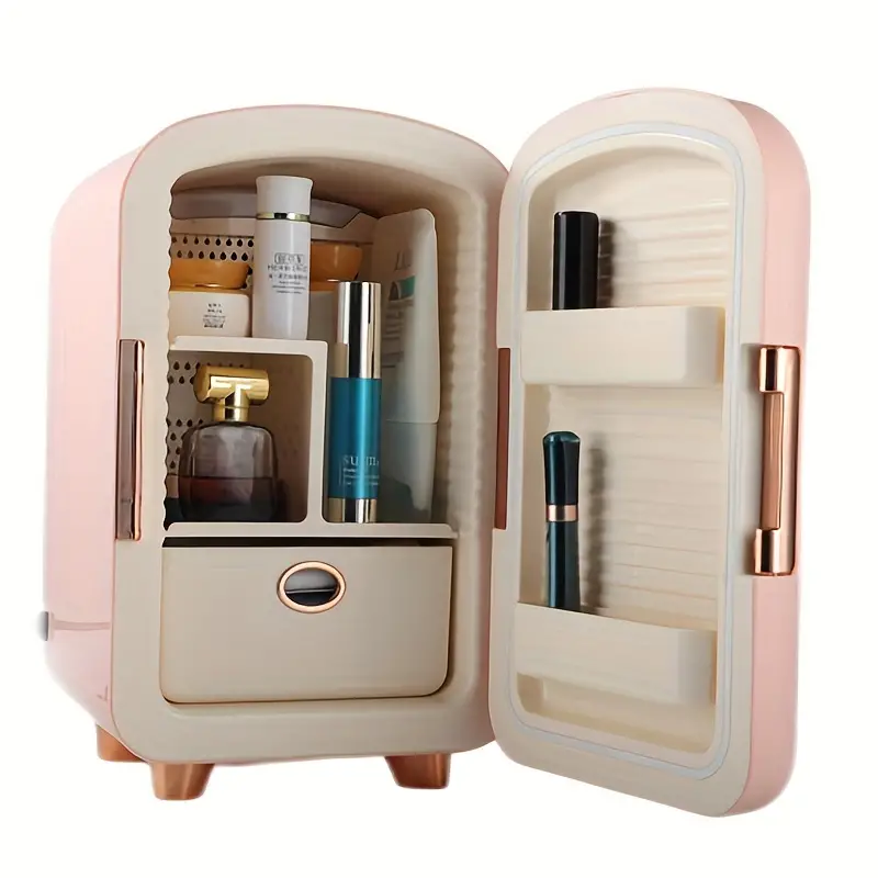 portable mirrored personal fridge 7 liter dc12v mini beauty refrigerator skin care makeup storage beauty serums and face masks small for desktop or travel cold cosmetic application pink details 5