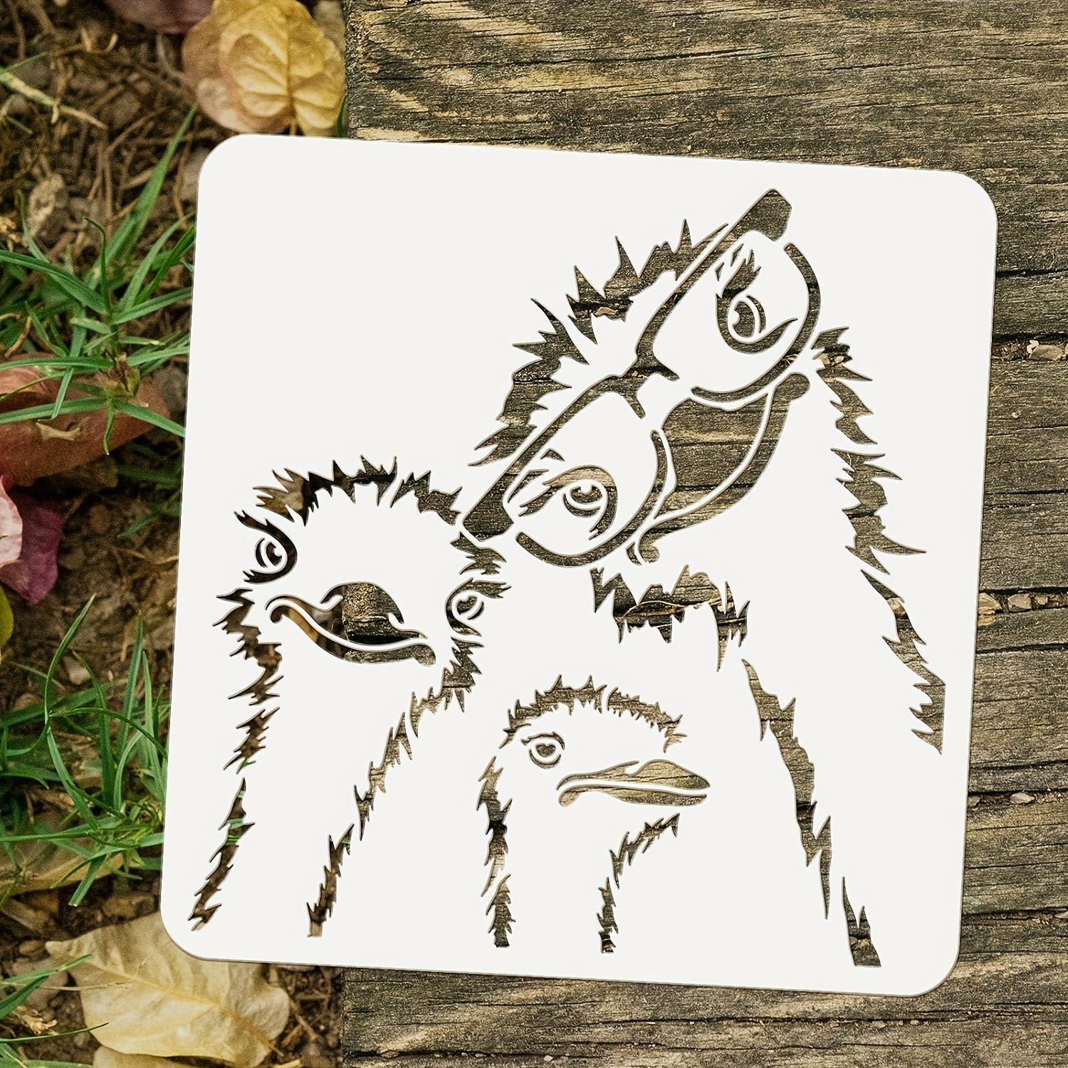 

1pc Funny Ostrich With Glass Stencil 11.8x11.8inch Reusable Ostrich Drawing Template Animal Theme Home Decor Stencil Plastic Hollow Out Stencil For Painting On Wall Wood Furniture