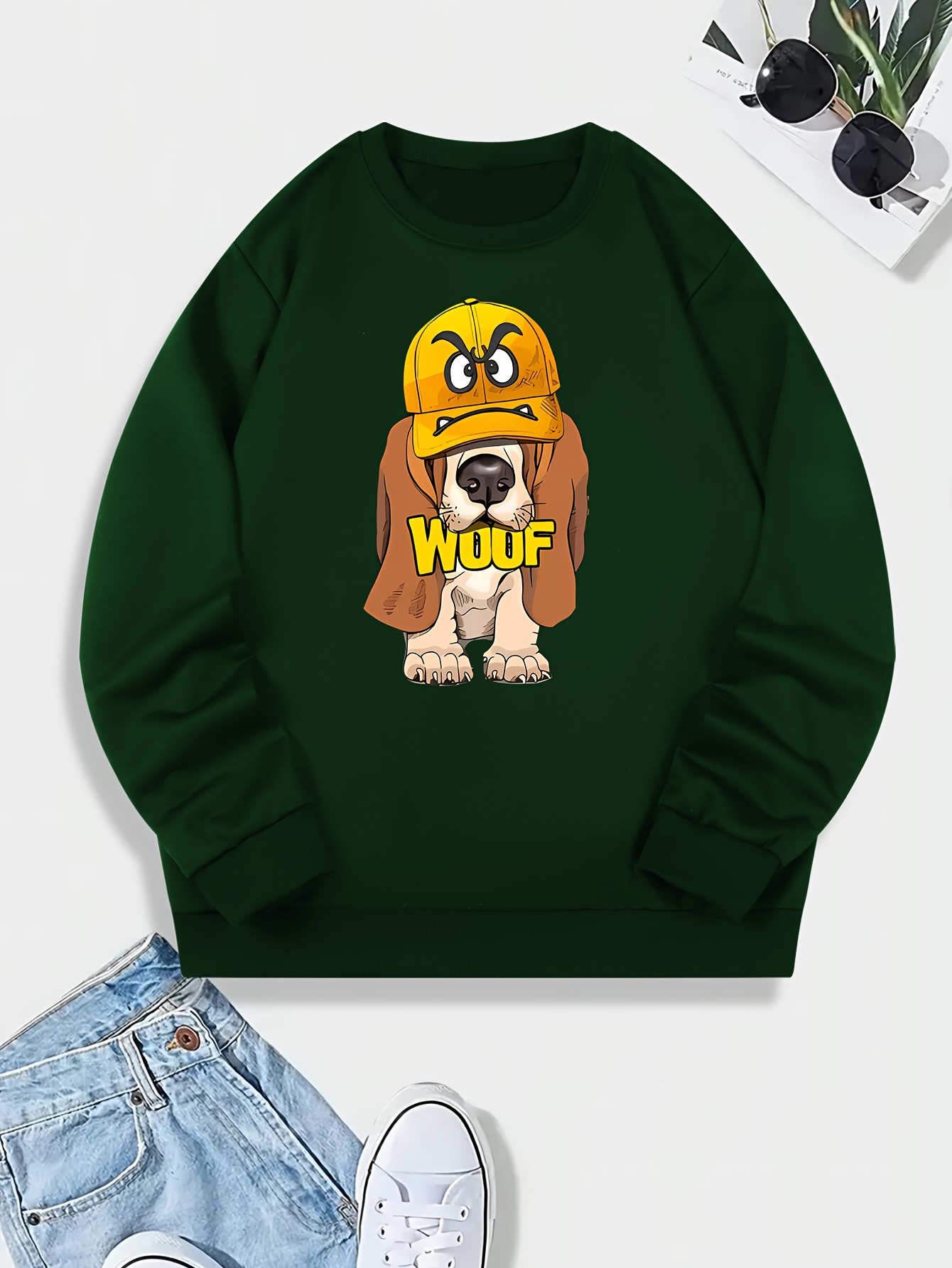 Woof Anime Dog Graphic Print Sweatshirt Long Sleeves - Temu