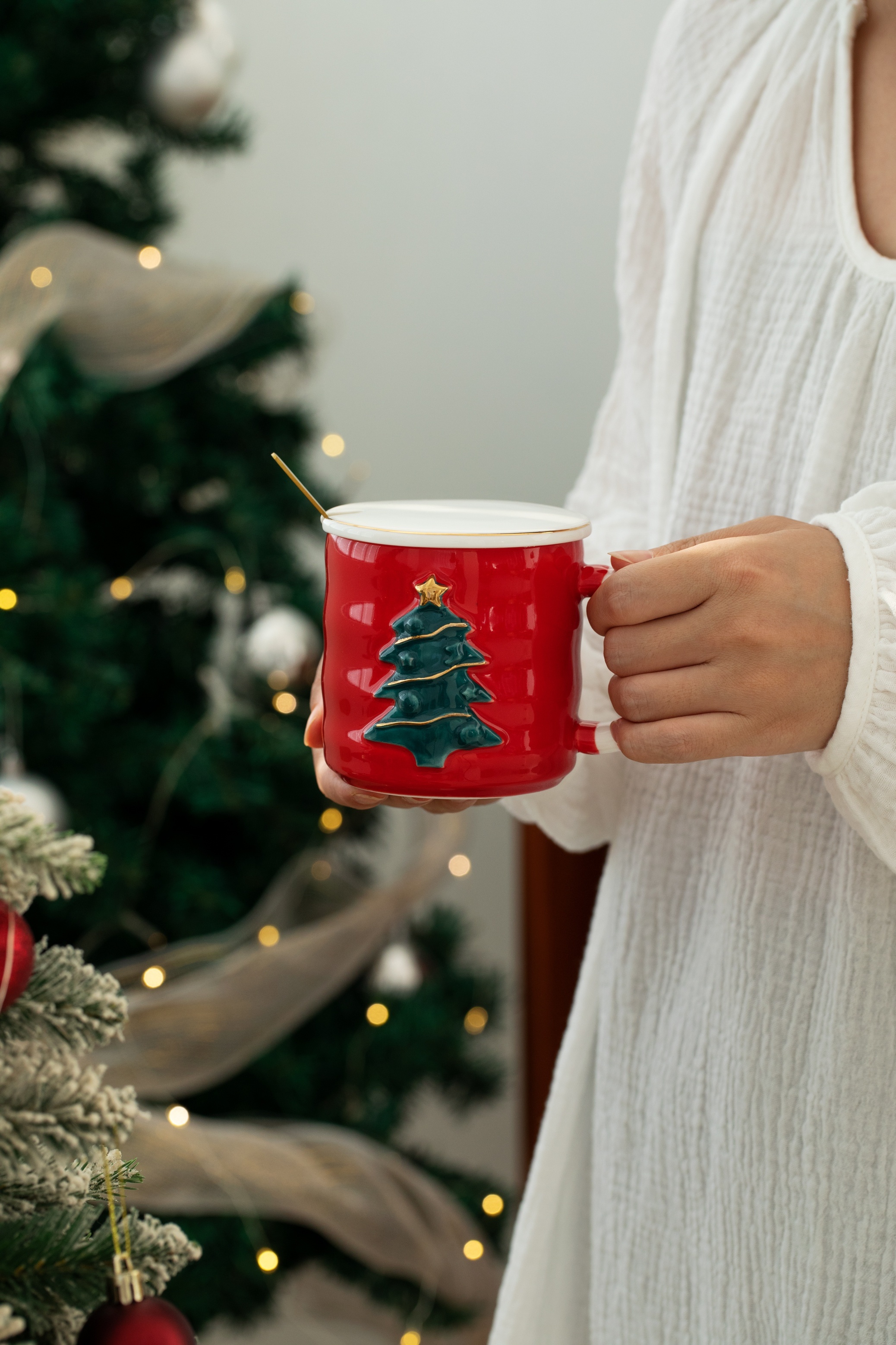 Tazas De Navidad Con Tapa Y Cuchara Taza De Cerámica De 500 Ml Para Vino  Caliente Café Cacao Taza De Navidad Regalo Advancent HA044651-04