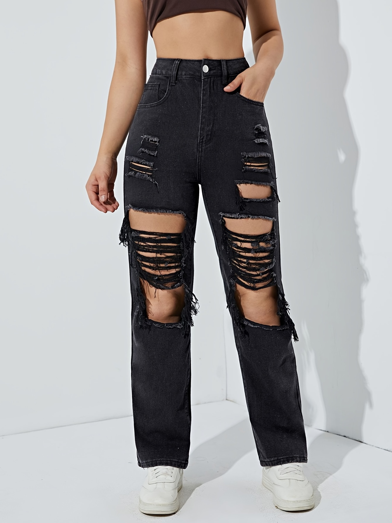 Jeans ajustados de cintura alta sexy negros, pantalones de mezclilla  informales de tiro alto ajustados de alta elasticidad, jeans y ropa de  mezclilla