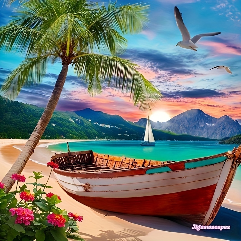 Boating In The Beach Art - 5D Diamond Painting 