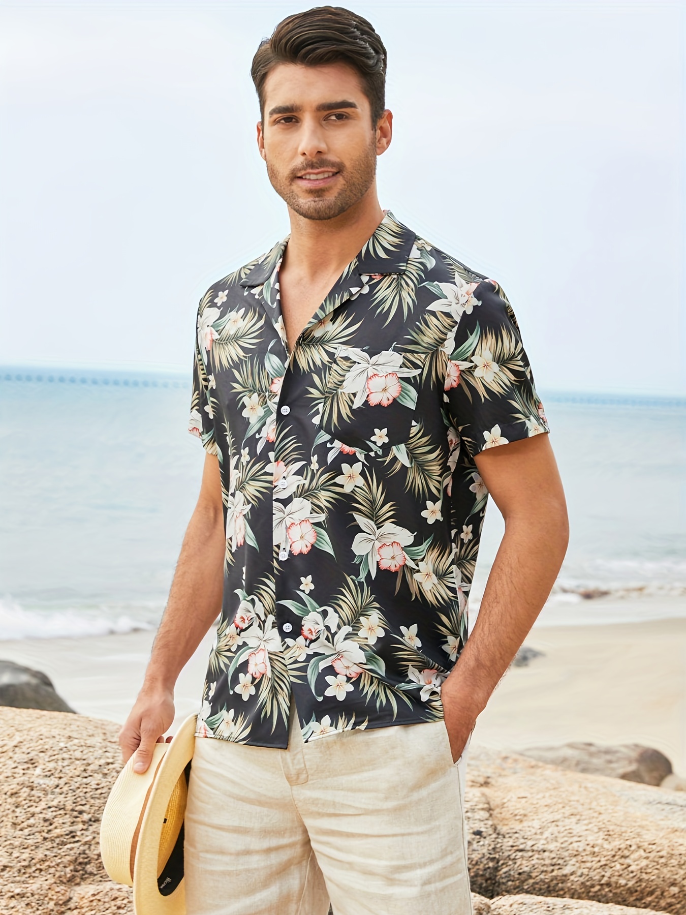 Shirt for Men,Mens Casual Summer Lapel Button Short Sleeve Shirt Top  Fashion Color Floral Print Hawaiian Shirt at  Men’s Clothing store