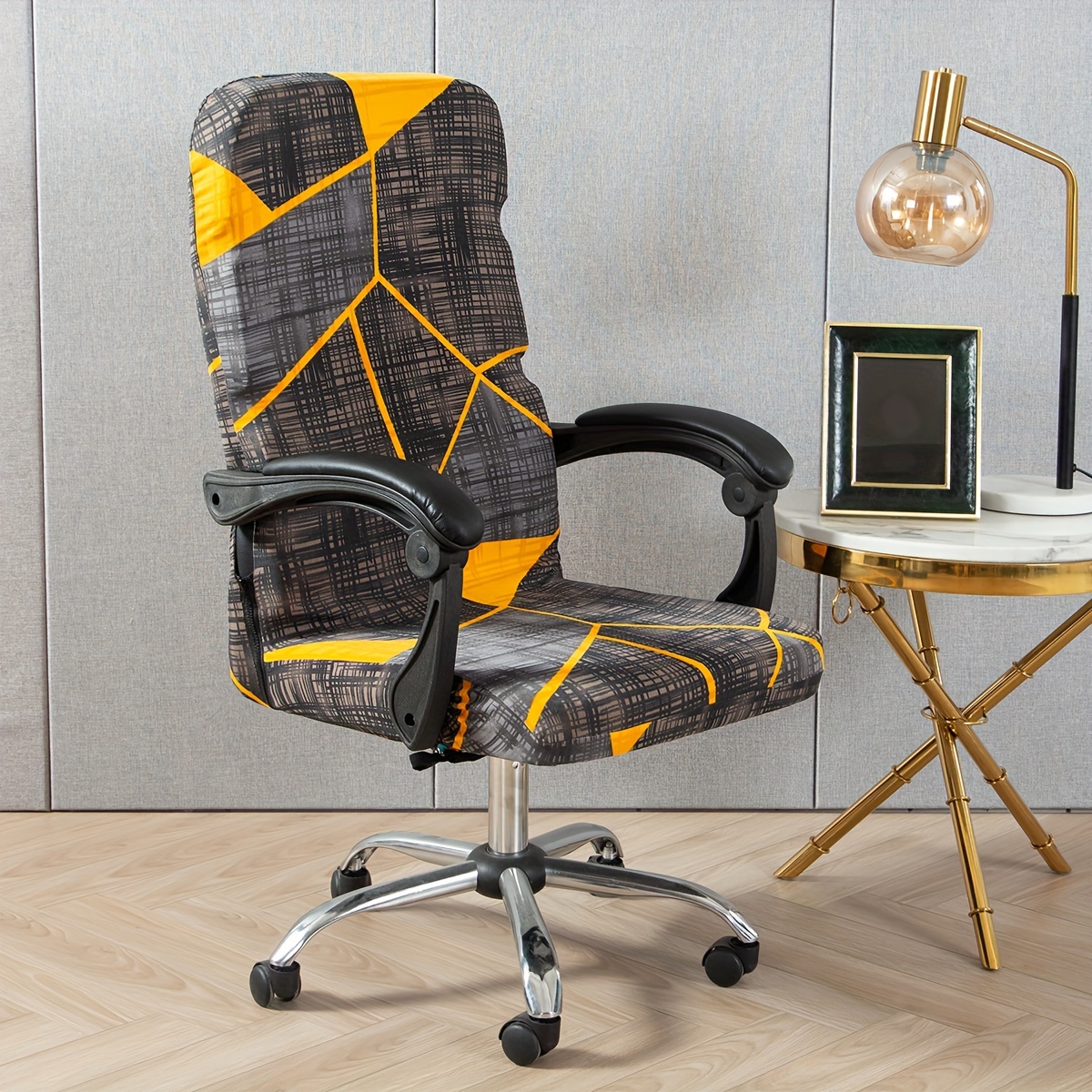 Image of 1pc Printed Floral Line Geometric Elastic Zipper Office Chair Cover Study Office Floor Protection Furniture Home Decor