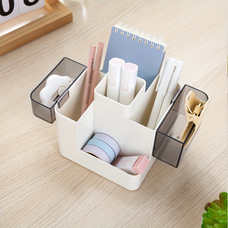 1pc Cartoon Creative Pen Holder With Transparent Drawer Rabbit Decoration Desk  Organizer For Kids, Girls, Students And Office Workers - Large Capacity