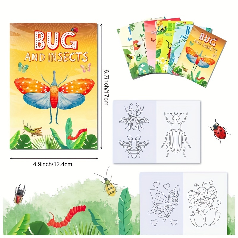 2 Juegos 12 Libros Colorear Niños Insectos Kit Pintura Niños