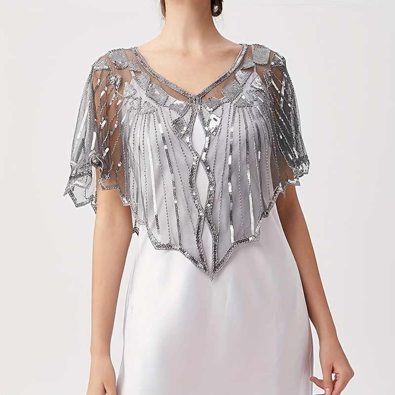 1920s Beaded Sequin Flapper Shawl Loose Decoration Outerwear Short Cape Evening Party Ladies Cloak Shawl