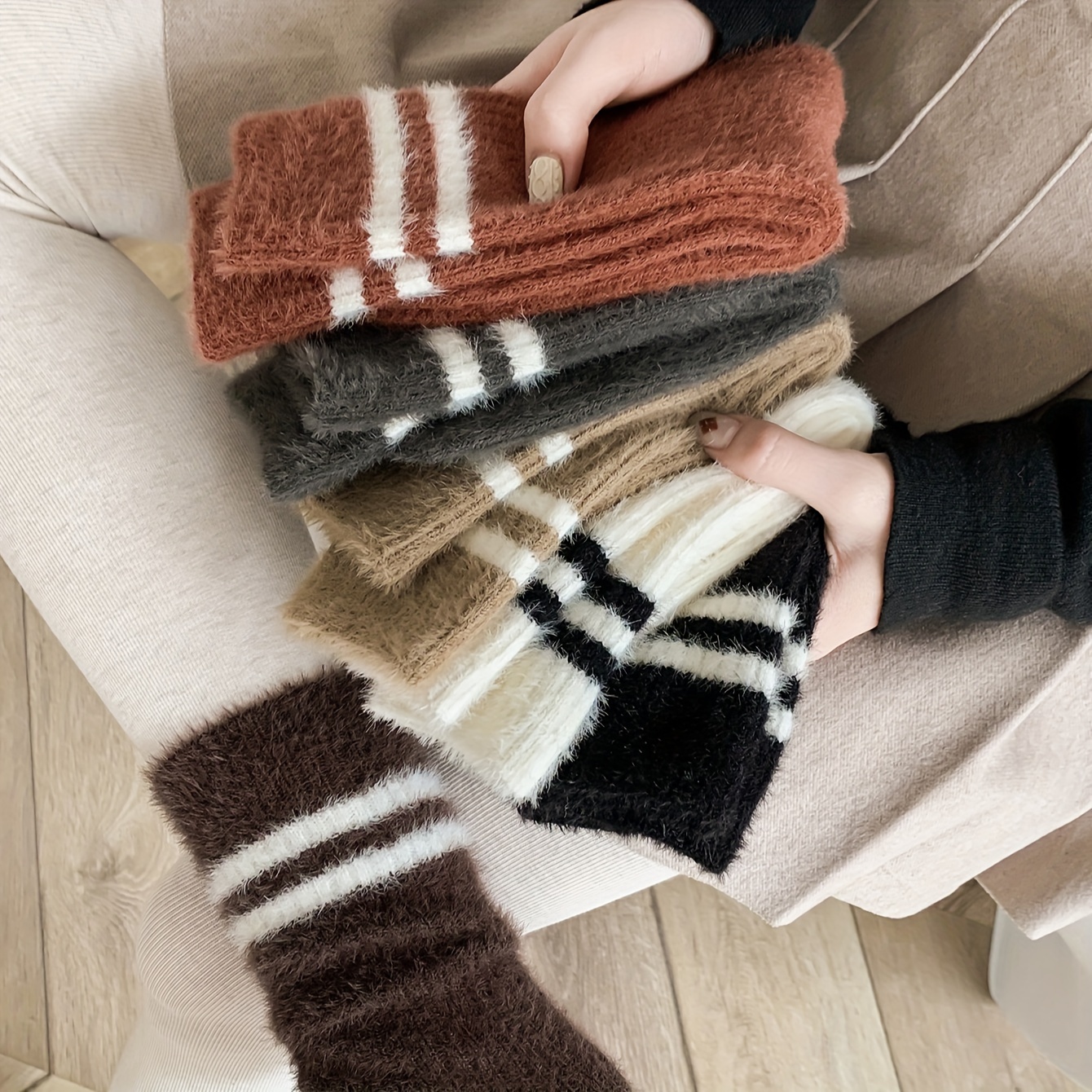 Striped Fuzzy Socks Comfy Warm Tube Socks Women's - Temu