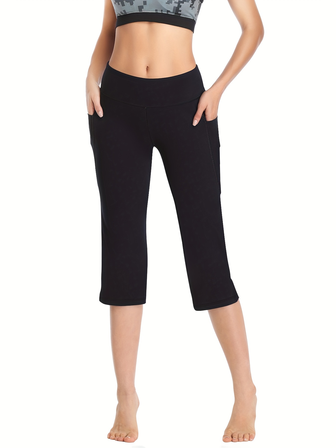 Womens Yoga Capri Flare Pants Workout Bootleg Pants Bootcut Capri Pants  Side Pockets Womens Activewear, Free Shipping, Free Returns
