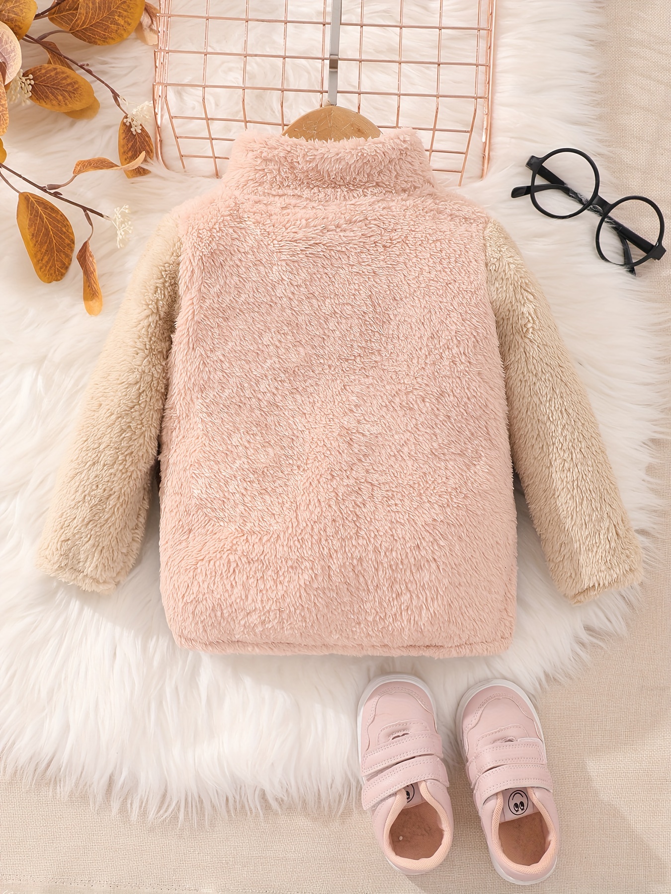 Cute Baby Girls Autumn And Winter Turtle Neck Color Block Plush