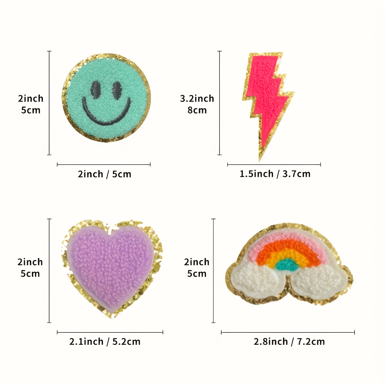 1PC Colorful Heart Lightning Glitter Chenille Iron On Patches For