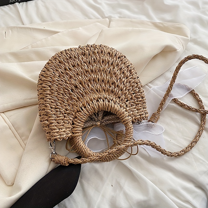 Round Rattan Woven Crossbody Bag, Boho Style Summer Beach Bag, Fashion Straw  Purse For Women - Temu Germany