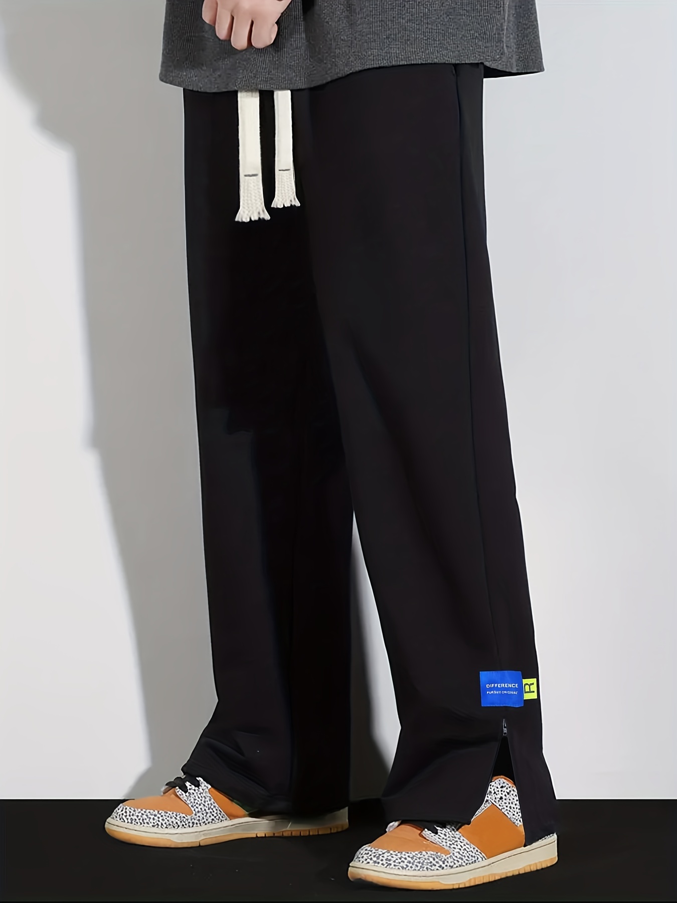 Side Slit With Zipper Drawstring Sweatpants Loose Pants Men's