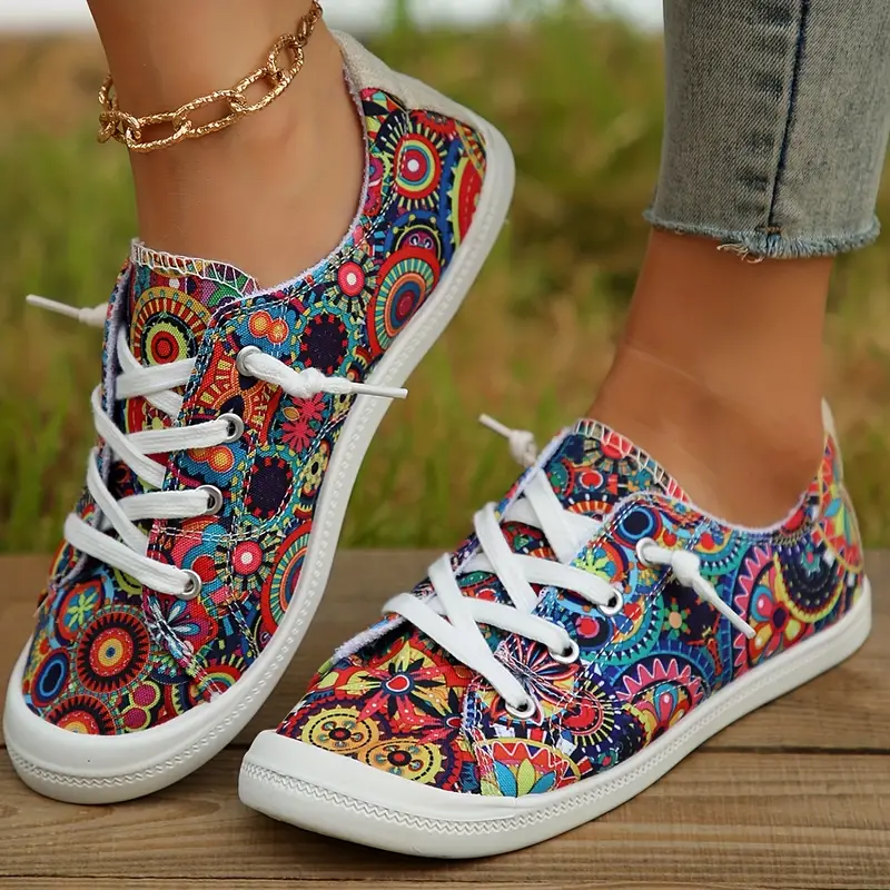 Women's Floral Printed Canvas Shoes, Casual Low Top Slip On Sneakers,  Lightweight Walking Shoes