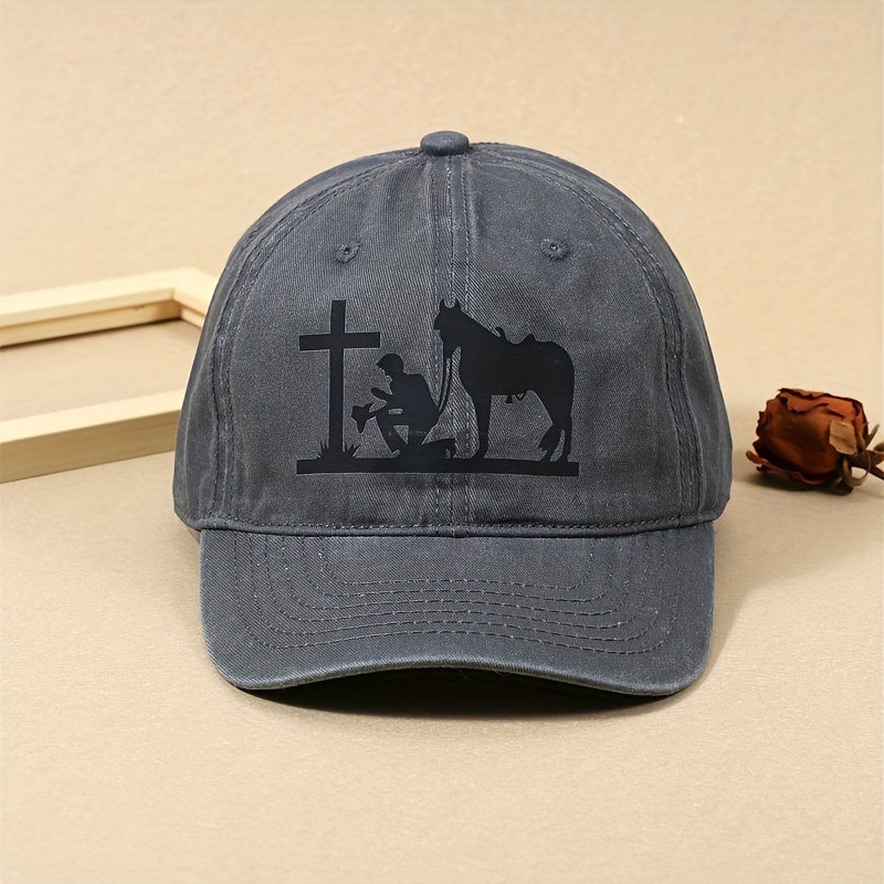 Man Horse Baseball Cap Printed Washed Distressed Cotton Sun Hats