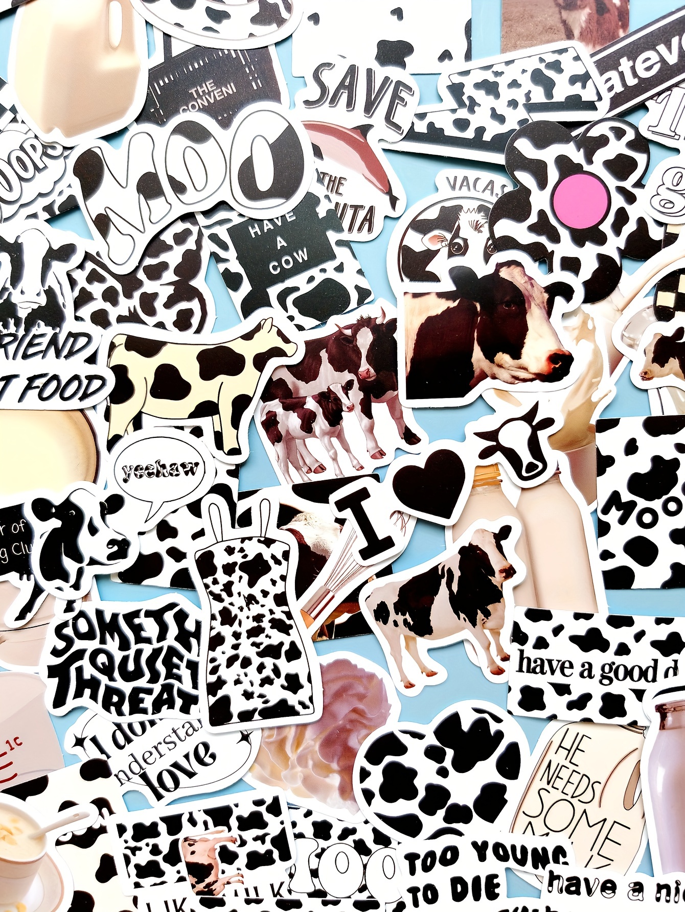 Minimalist Black And White Cow Graffiti Waterproof Stickers - Temu