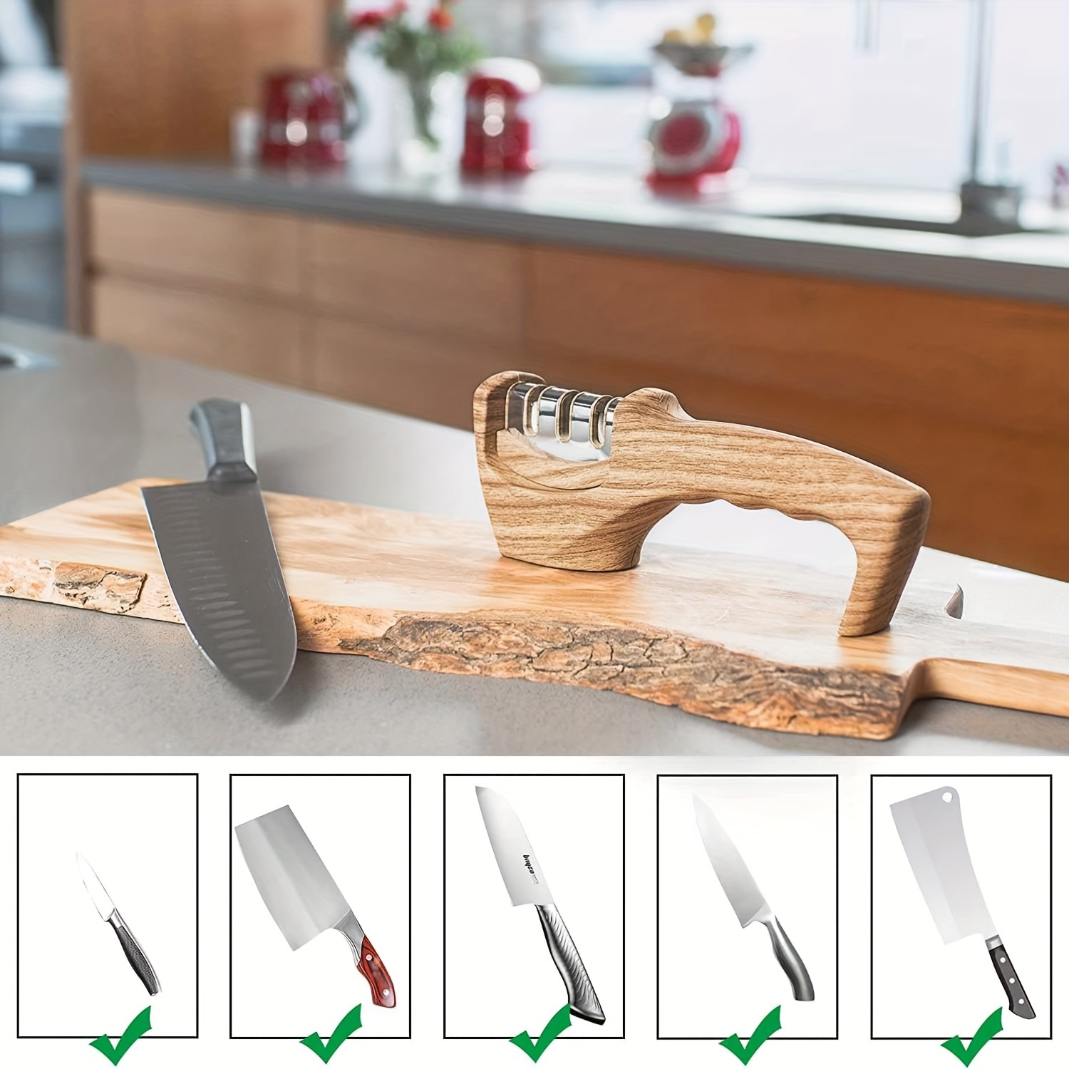 Wood Grain Multifunctional Manual Three-Slot Knife Sharpening