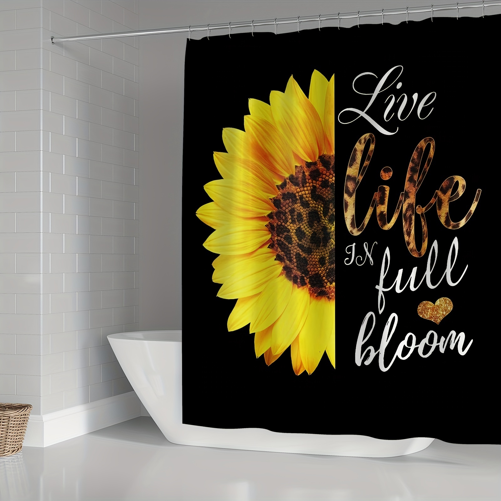 Sunflower Shower Curtain Set Waterproof Fabric Black Shower - Temu