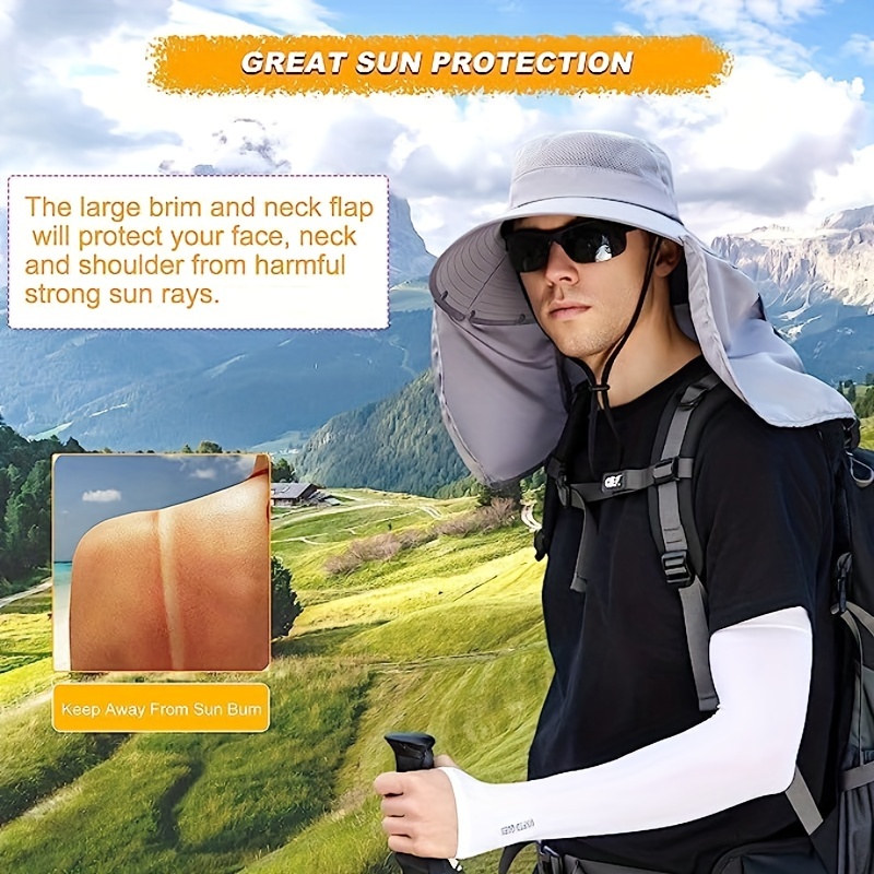 Upf 50+ Sun Protection Fishing Hat Wide Brim Neck Flap Men - Temu New  Zealand